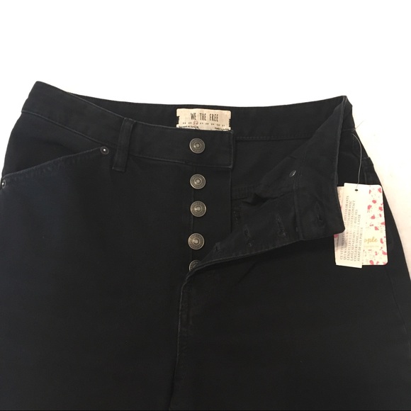 Free People | Black High Rise Raw Hem Crop Jeans - Picture 4 of 8